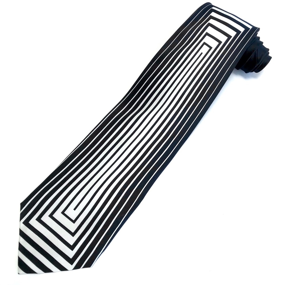 Enzo Brunatti Dramatic Bold Black/White Geometric Design Silk Mens Necktie